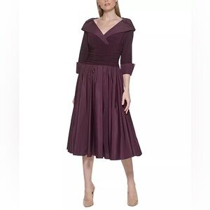 Jessica Howard Petite 3/4-Sleeve Portrait-Collar Fit & Flare Dress